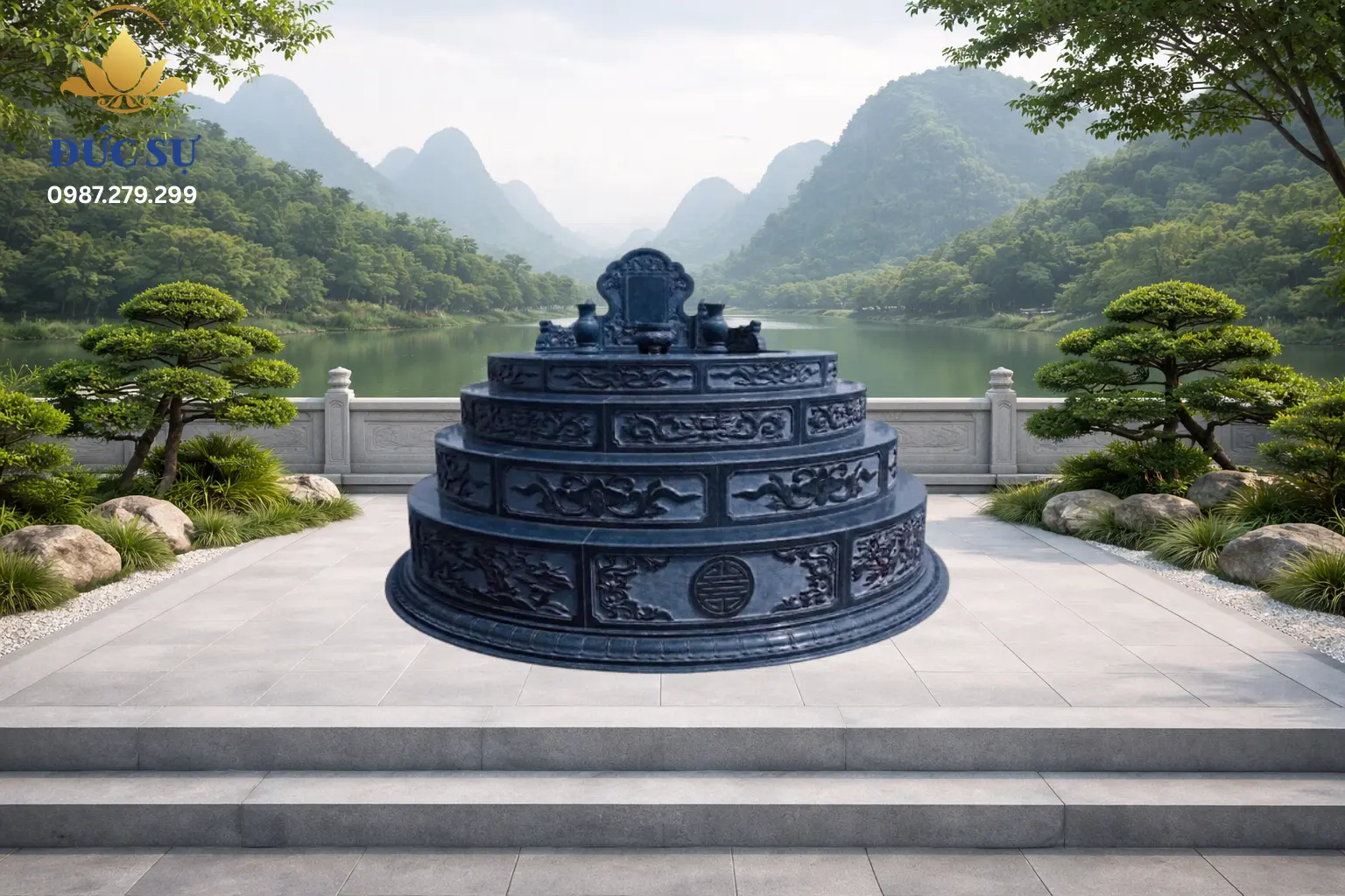 Mộ Đá Tròn Đá Xanh Đen-DS044