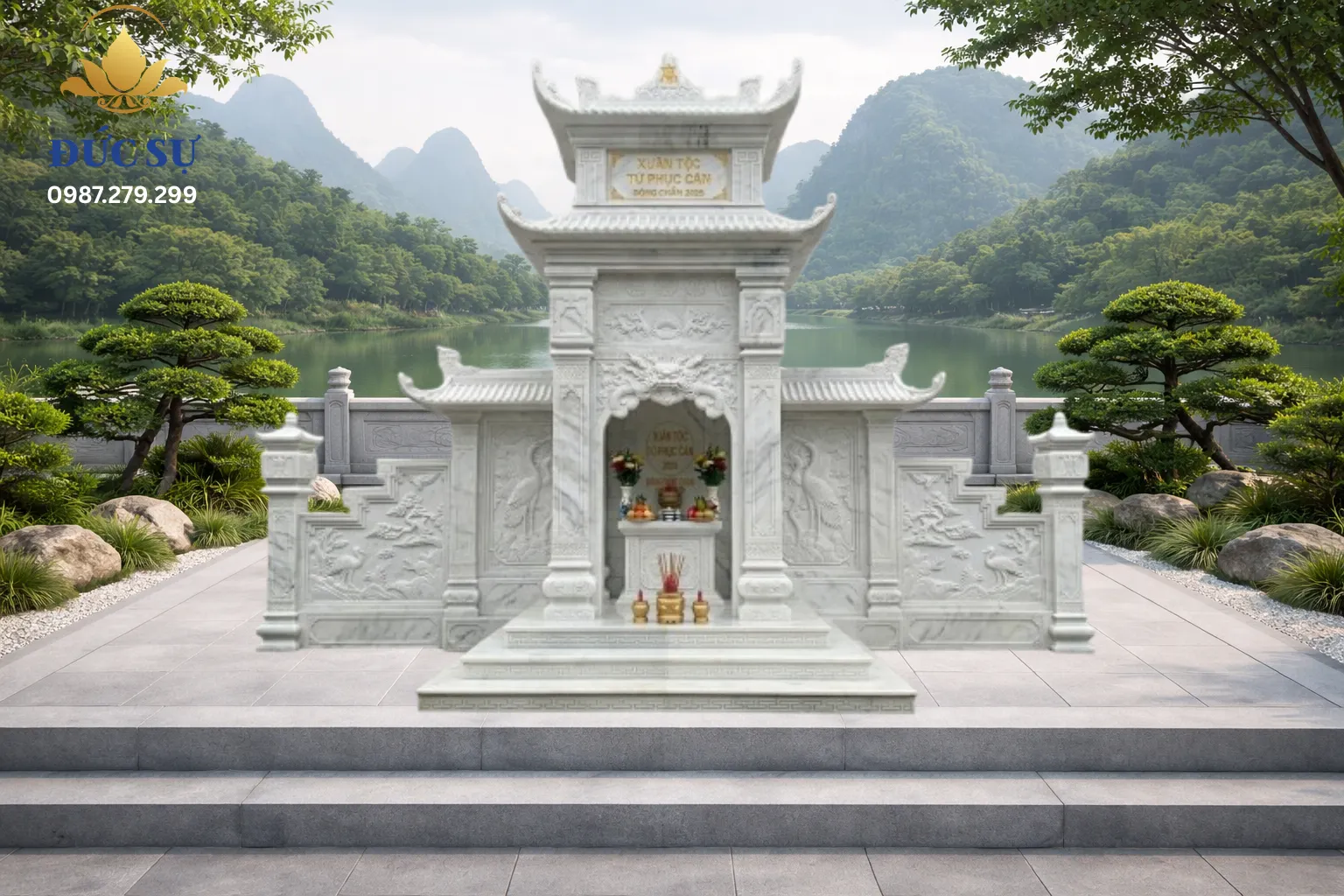 Lăng Thờ Đá 2 Mái Đá Trắng-DS084