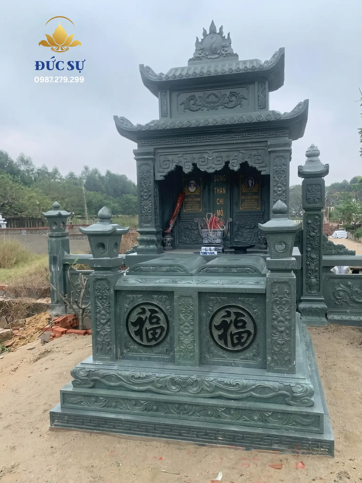 mẫu lăng mộ đá đôi cao cấp chuẩn phong thủy